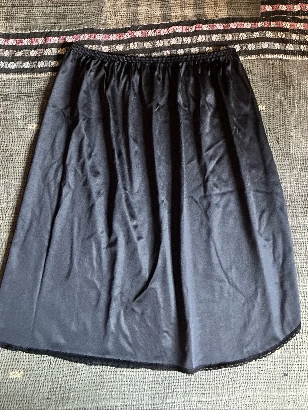 Black Side-Slit Midi Slip Skirt